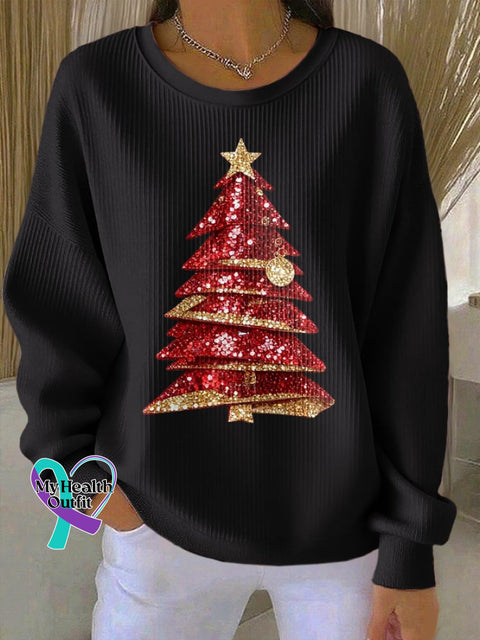 Women’s Casual Print Long Sleeve Knit Top Black / S