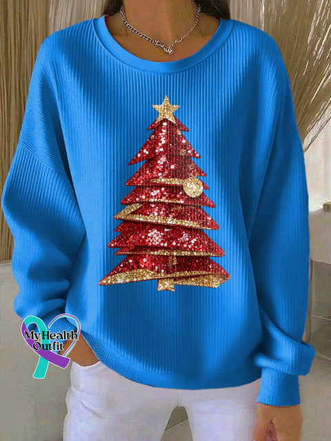 Women’s Casual Print Long Sleeve Knit Top Blue / S