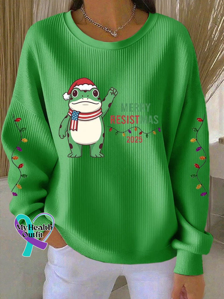 Women’s Casual Print Long Sleeve Knit Top Green / S