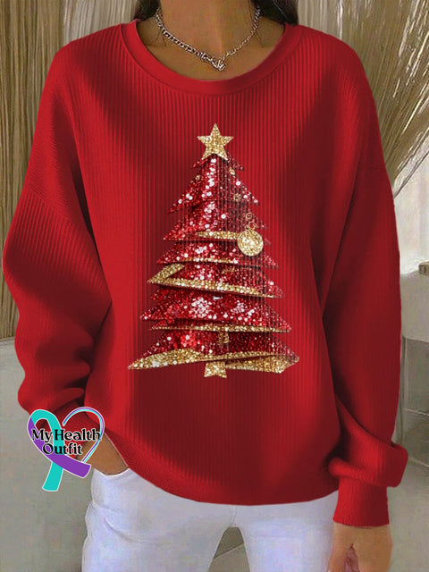 Women’s Casual Print Long Sleeve Knit Top Red / S