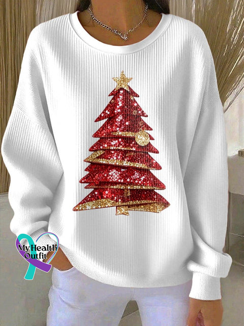 Women’s Casual Print Long Sleeve Knit Top White / S