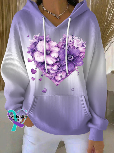 Women’s Casual Purple Alzheimer’s Flora Textured Hoodie Gradient / S