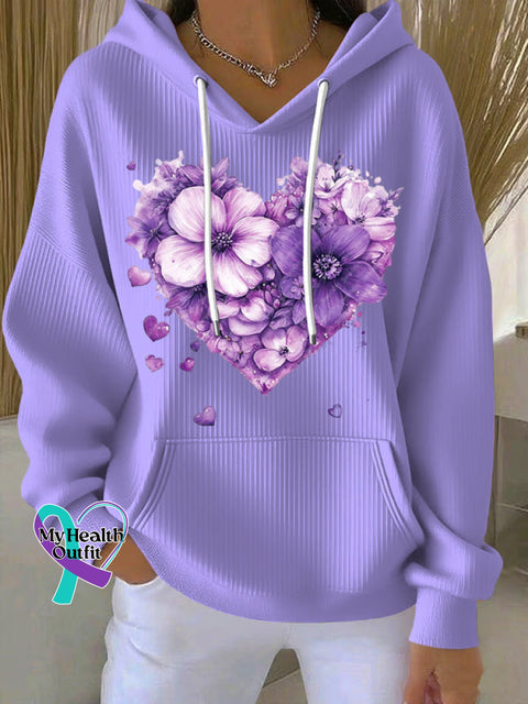 Women’s Casual Purple Alzheimer’s Flora Textured Hoodie LightPurple / S