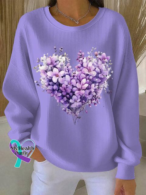 Women’s Casual Purple Alzheimer’s Flora Textured Hoodie LightPurple / S