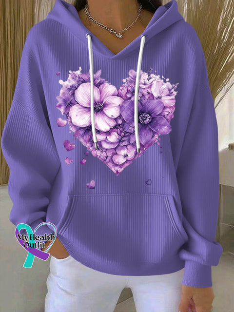 Women’s Casual Purple Alzheimer’s Flora Textured Hoodie Purple / S
