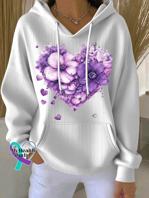 Women’s Casual Purple Alzheimer’s Flora Textured Hoodie White / S