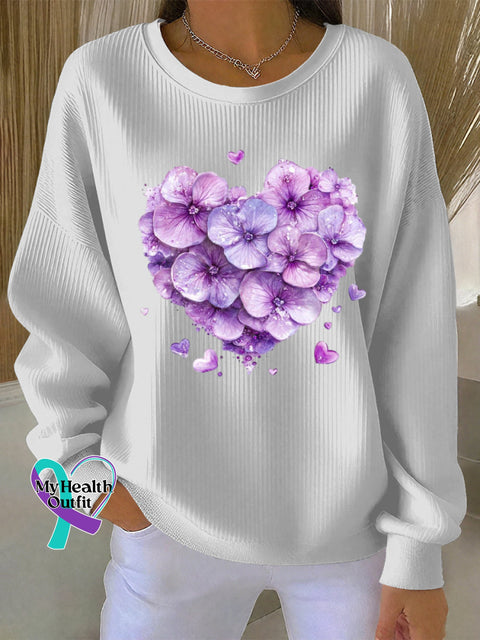 Women’s Casual Purple Alzheimer’s Flora Textured Hoodie White / S