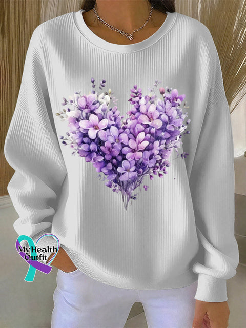 Women’s Casual Purple Alzheimer’s Flora Textured Hoodie White / S