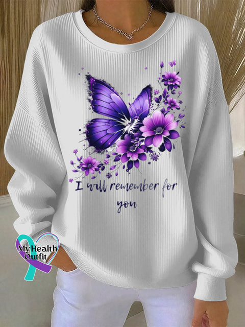 Women’s Casual Purple Alzheimer’s Flora Textured Hoodie White / S