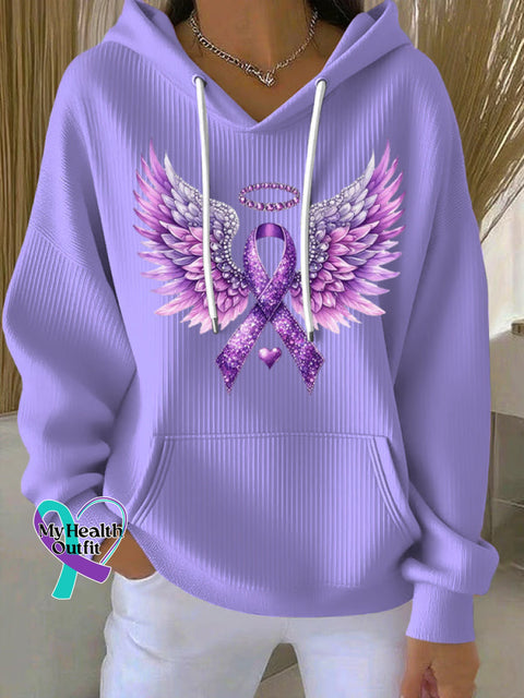 Women’s Casual Purple Alzheimer’s Ribbon Wings Textured Hoodie LightPurple / S