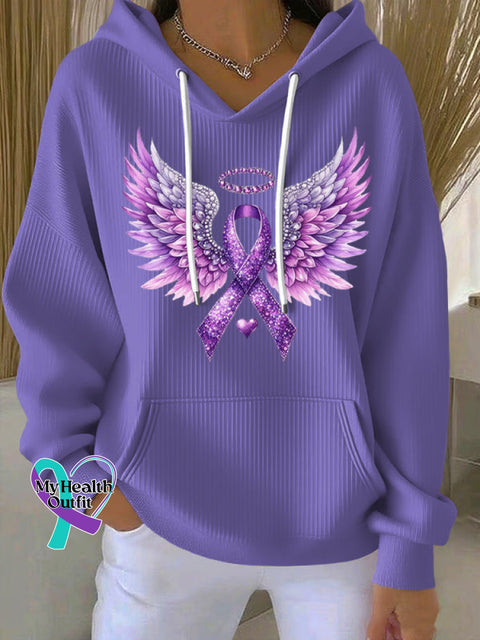 Women’s Casual Purple Alzheimer’s Ribbon Wings Textured Hoodie Purple / S