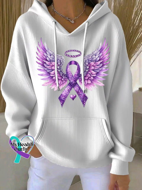 Women’s Casual Purple Alzheimer’s Ribbon Wings Textured Hoodie White / S