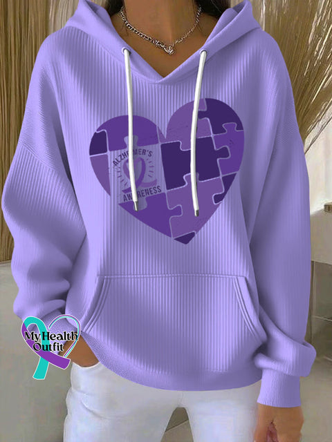 Women’s Casual Purple Heart Art Alzheimer’s Textured Hoodie Purple / S