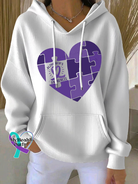 Women’s Casual Purple Heart Art Alzheimer’s Textured Hoodie White / S