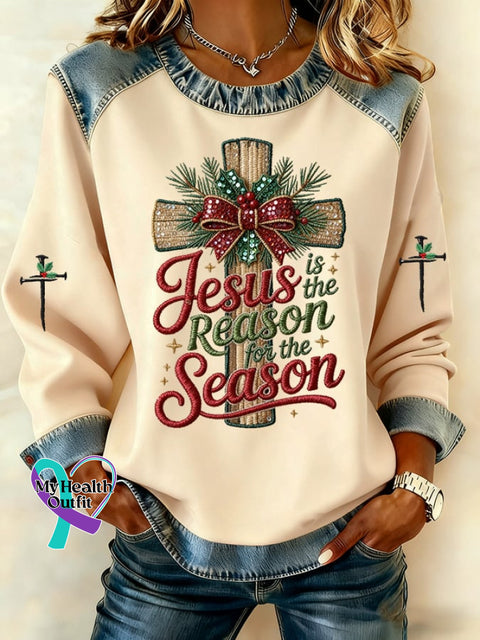 Women’s Casual Retro Christmas Merry Christmas Faith Sweatshirt Apricot / S