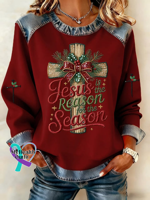 Women’s Casual Retro Christmas Merry Christmas Faith Sweatshirt Burgundy / S