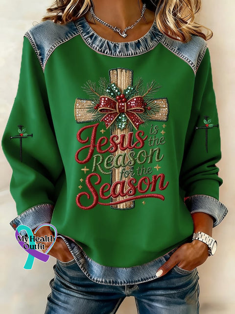 Women’s Casual Retro Christmas Merry Christmas Faith Sweatshirt Green / S