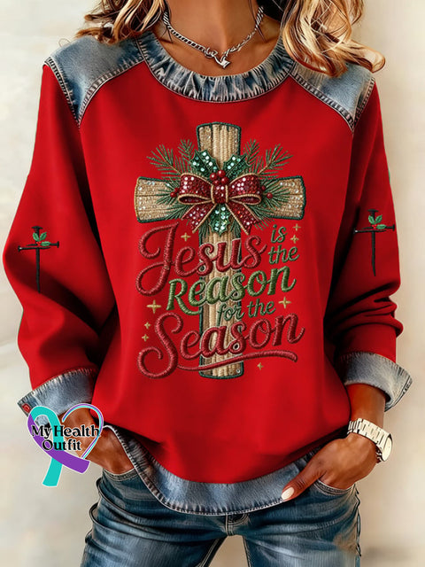 Women’s Casual Retro Christmas Merry Christmas Faith Sweatshirt Red / S
