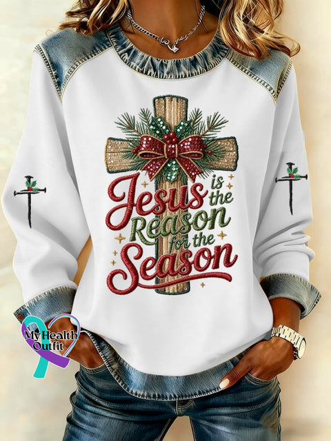 Women’s Casual Retro Christmas Merry Christmas Faith Sweatshirt White / S