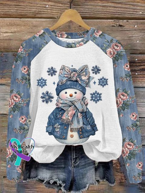 Women’s Casual Retro Christmas Snowman Sweatshirt As shown / S