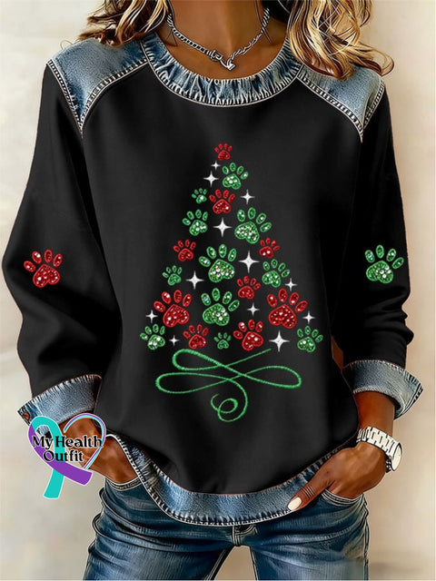 Women’s Casual Retro Christmas Sweatshirt Black / S