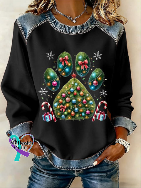Women’s Casual Retro Christmas Sweatshirt Black / S