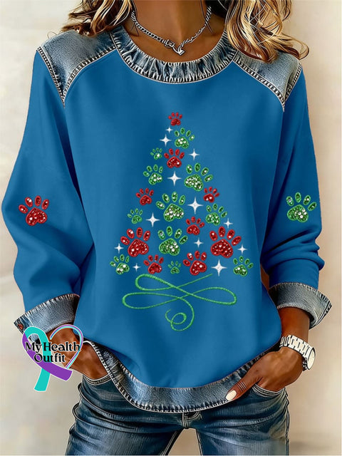 Women’s Casual Retro Christmas Sweatshirt Blue / S