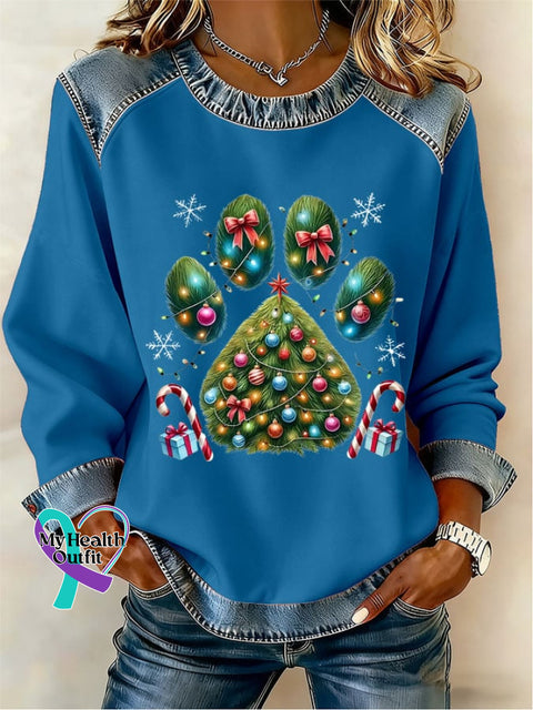 Women’s Casual Retro Christmas Sweatshirt Blue / S
