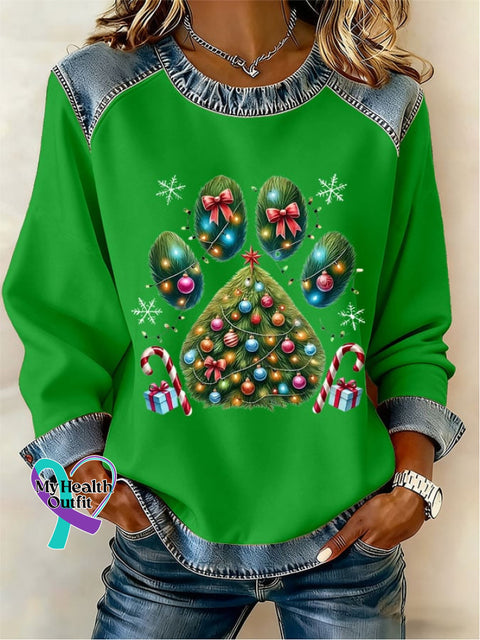 Women’s Casual Retro Christmas Sweatshirt Green / S