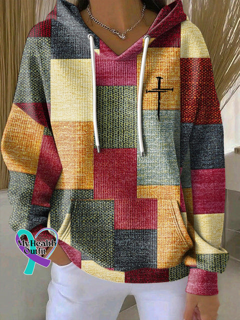 Women’s Casual Retro Contrast Color Block Faith Hoodie As shown / S