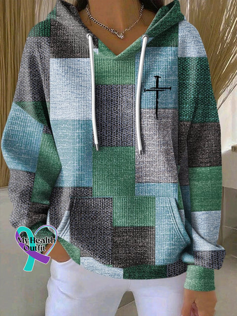 Women’s Casual Retro Contrast Color Block Faith Hoodie Blue / S