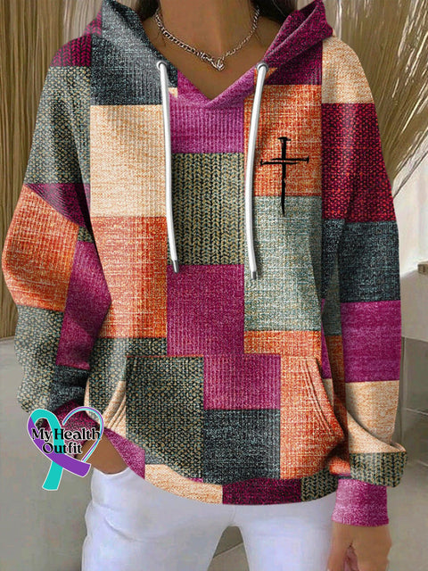 Women’s Casual Retro Contrast Color Block Faith Hoodie Fuchsia / S