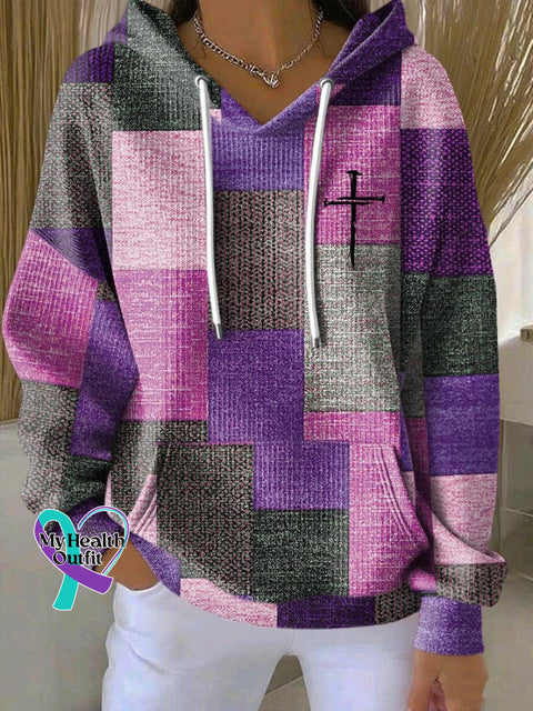 Women’s Casual Retro Contrast Color Block Faith Hoodie Purple / S