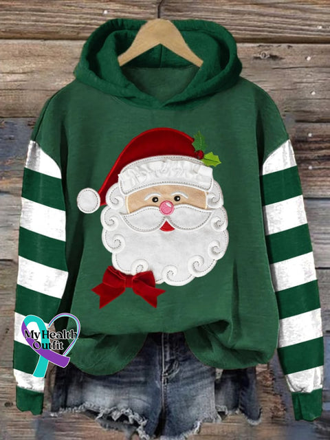Women’s Casual Santa Claus Striped Hoodie Green / S