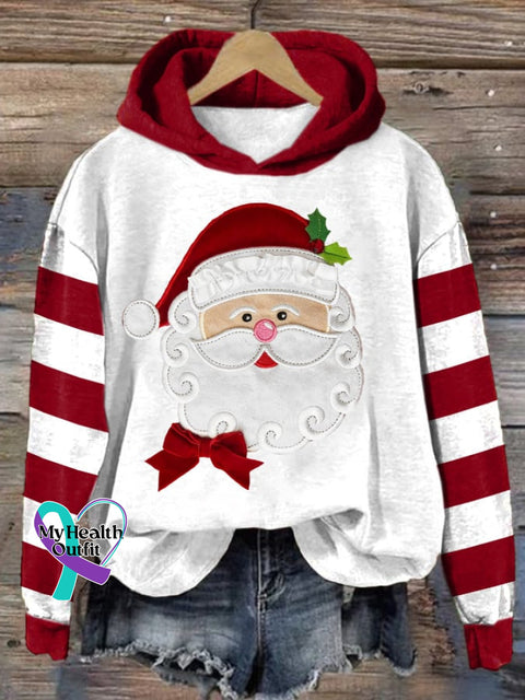Women’s Casual Santa Claus Striped Hoodie White / S