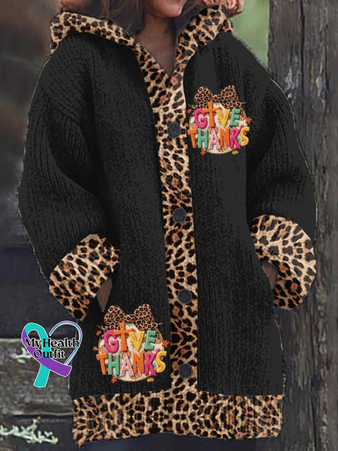 Women’s Casual Thanksgiving Print Knitted Fabric Plush Jacket Black / S