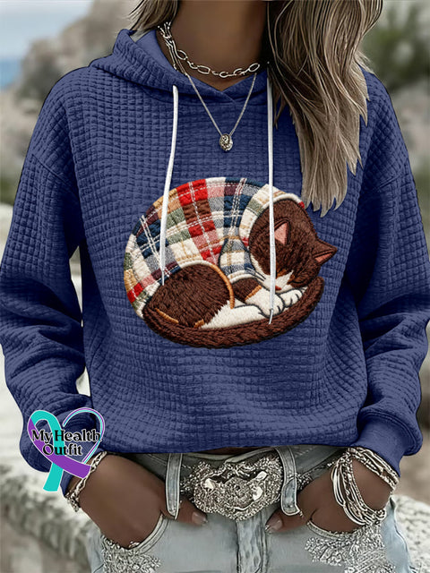 Women’s Cat Art Print Hoodie Blue / S
