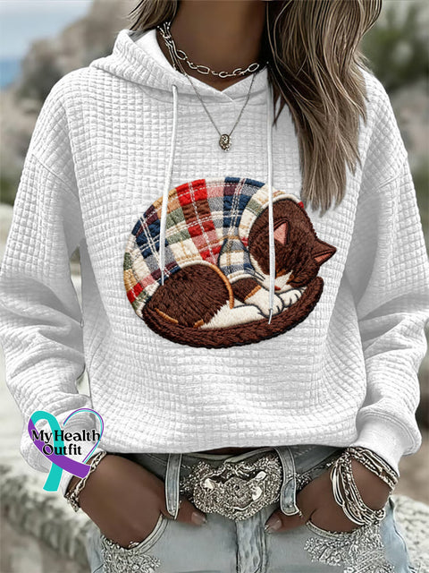 Women’s Cat Art Print Hoodie White / S