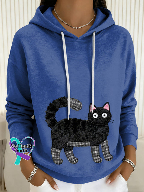 Women’s Cat Drawstring Hoodie Blue / S