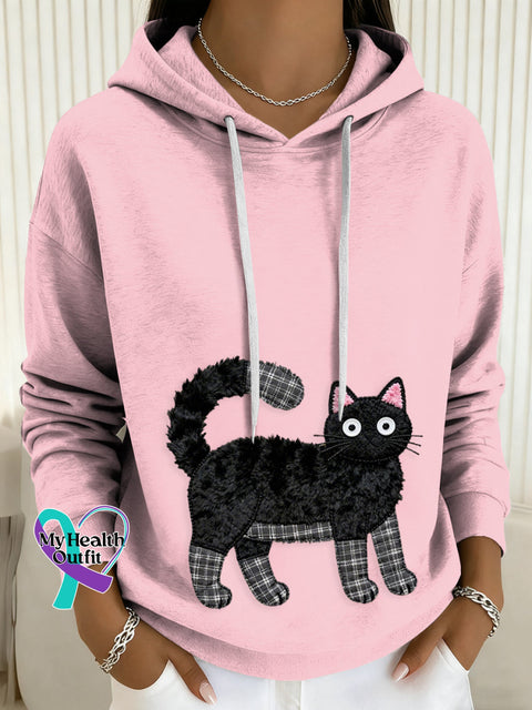 Women’s Cat Drawstring Hoodie Pink / S