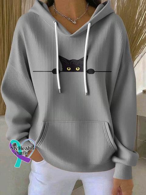 Women’s Cat Print Casual Hoodie Gray / S