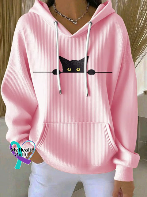 Women’s Cat Print Casual Hoodie Pink / S