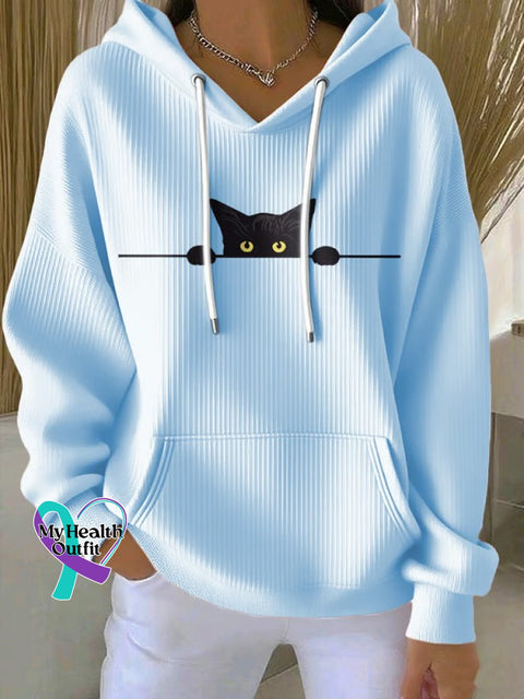 Women’s Cat Print Casual Hoodie Sky Blue / S