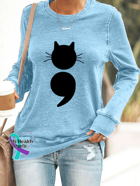 Women’s Cat Print Sweatshirt Blue / S