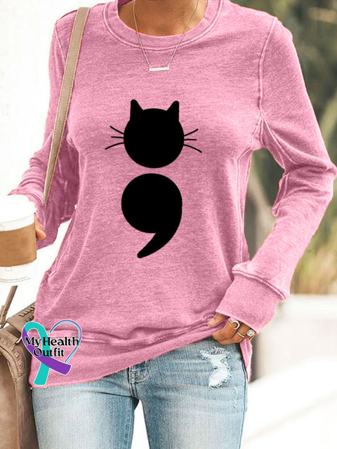 Women’s Cat Print Sweatshirt Pink / S
