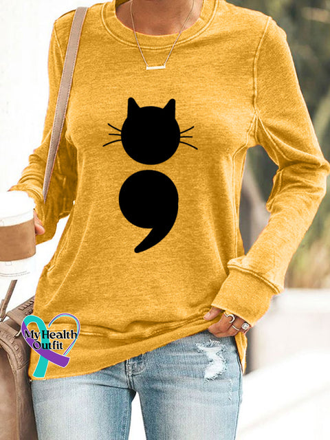 Women’s Cat Print Sweatshirt Yellow / S