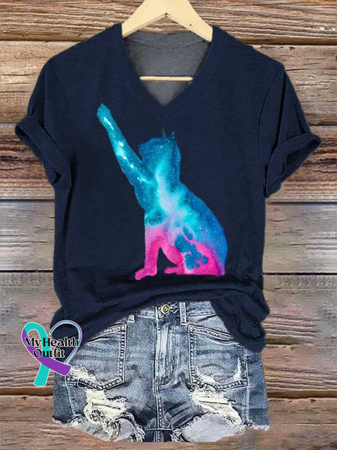 Women’s Cat SUICIDE PREVENTION AWARENESS V-neck Casual T-Shirt Blue / S