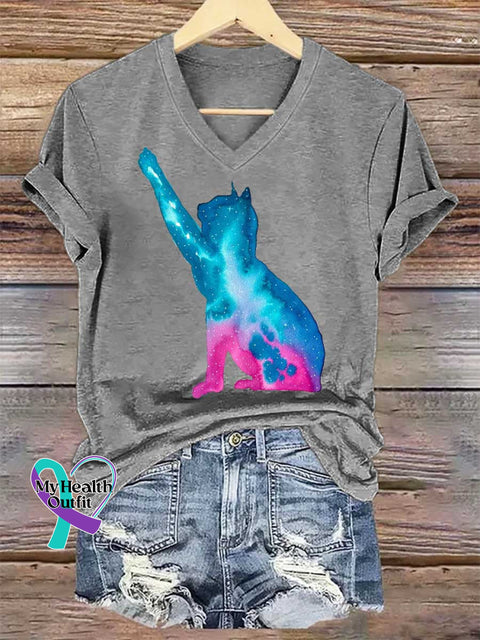 Women’s Cat SUICIDE PREVENTION AWARENESS V-neck Casual T-Shirt Grey / S