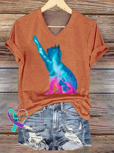Women’s Cat SUICIDE PREVENTION AWARENESS V-neck Casual T-Shirt Orange / S