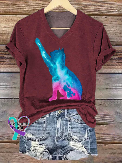 Women’s Cat SUICIDE PREVENTION AWARENESS V-neck Casual T-Shirt Red / S